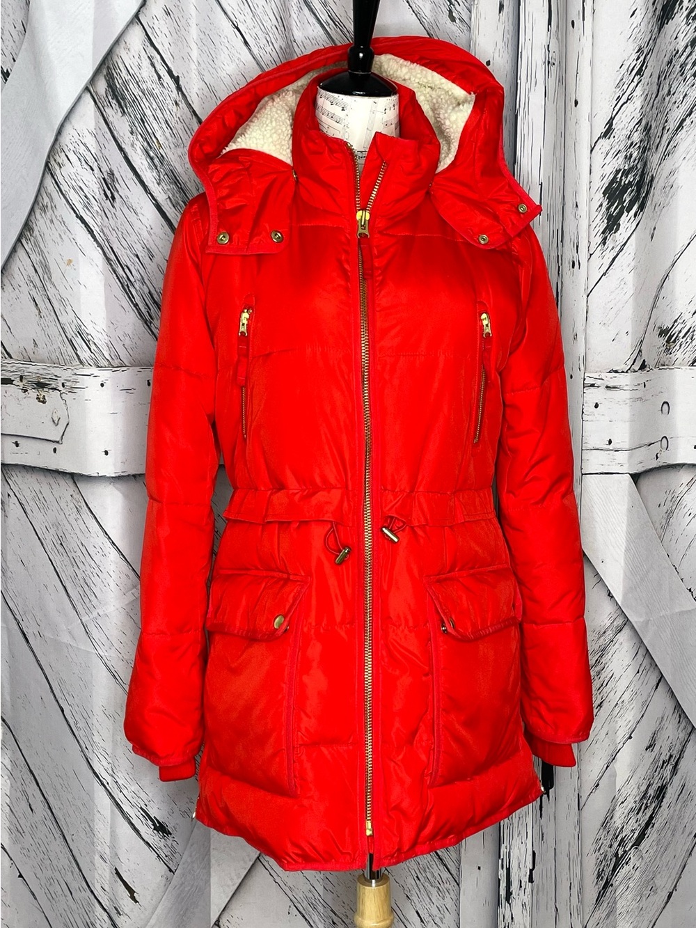 J. Crew Women’s Red Puffer Coat Jacket Pink Lining Size Small